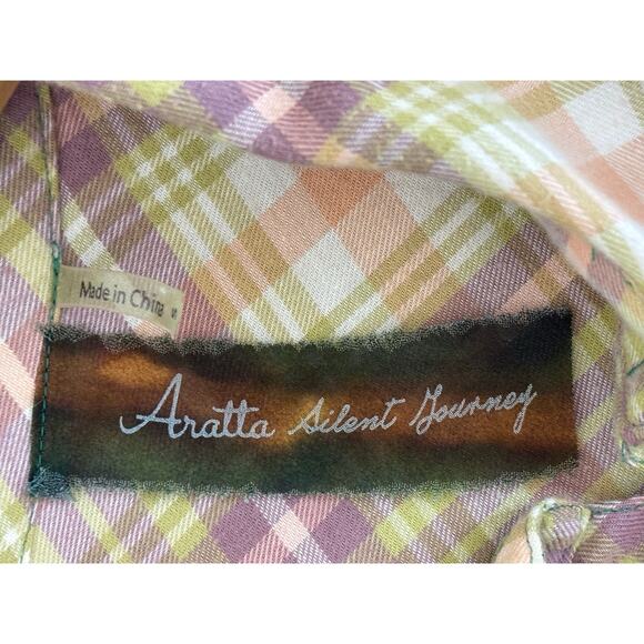 Aratta Silent Journey High Low Flannel Velvet Lace Weave Shirt Size Small - Picture 8 of 9